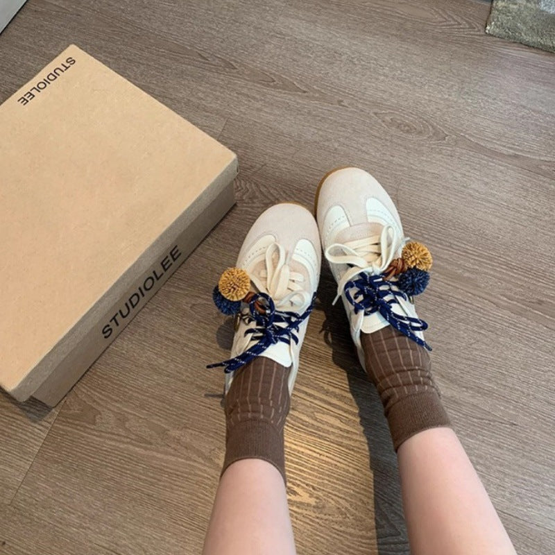 Women's Real Contrast Color Shoelace German Training Sneakers