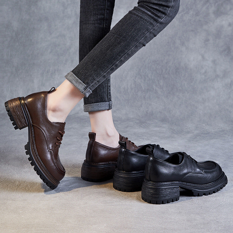 Women's Thick Bottom Small First Layer Cowhide High-cut Loafers