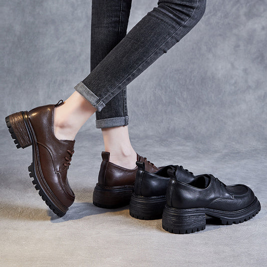 Women's Thick Bottom Small First Layer Cowhide High-cut Loafers