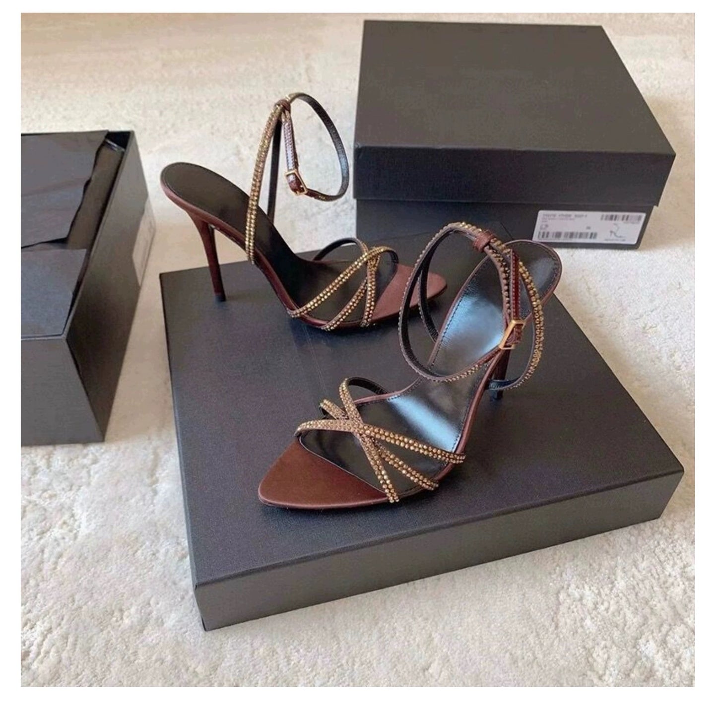 Women's Brown Stiletto Sexy Satin Open Toe Pointed Heels