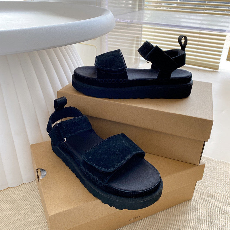Women's Gold Star First Layer Belt Velcro Flat Sandals