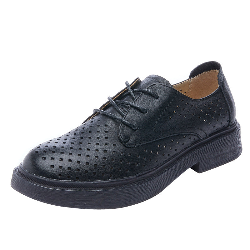 Women's Layer Cowhide Pure Hollow Hole Flat Women's Shoes