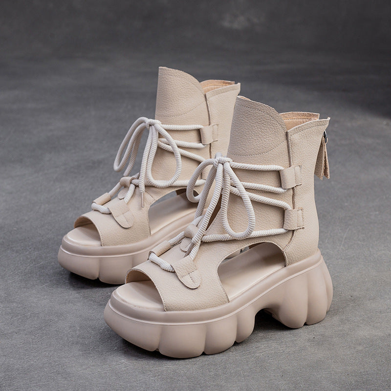 Women's Breathable Peep Toe Platform Retro Round Sandals