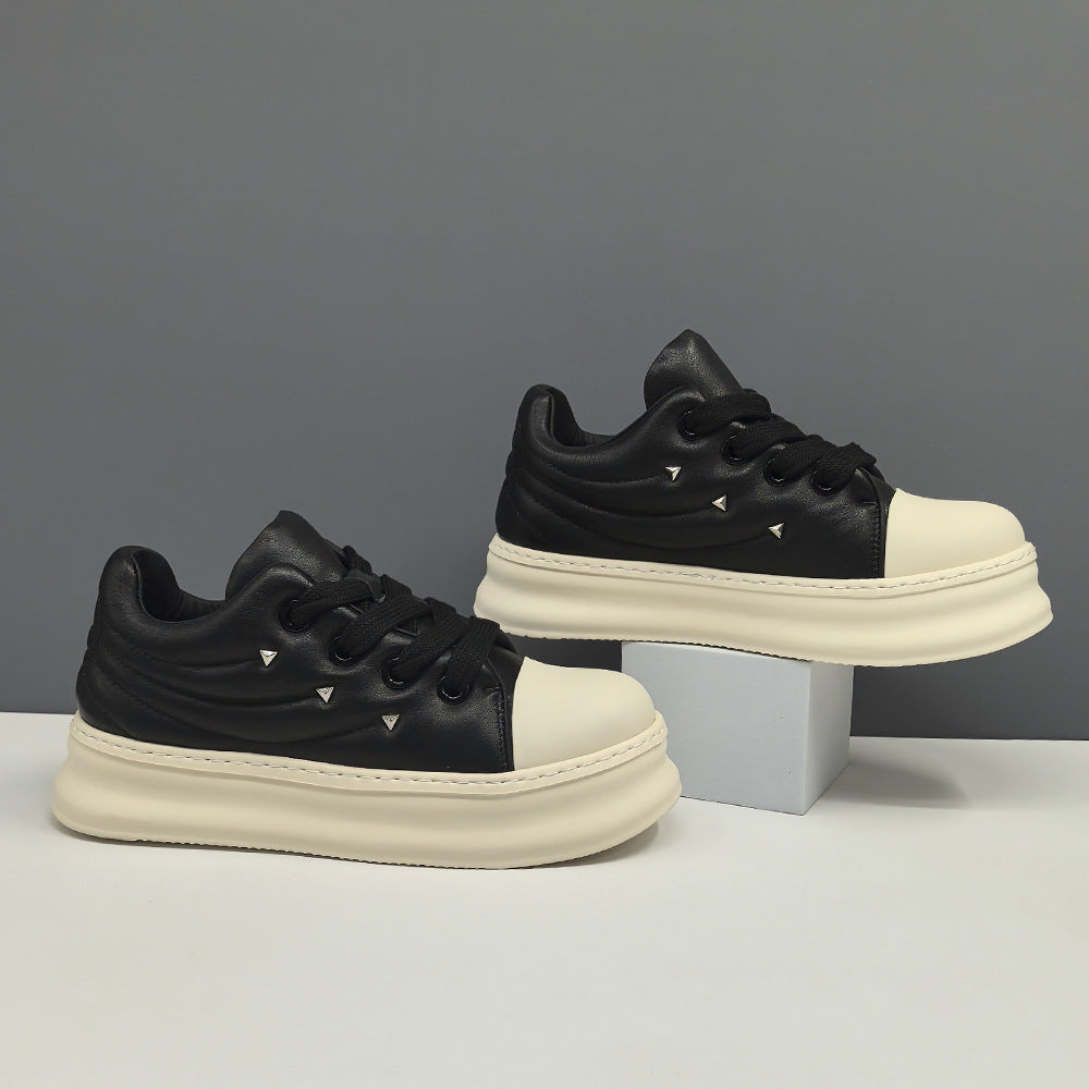 Men's Platform Fashionable Top Layer Cowhide Bread Sneakers