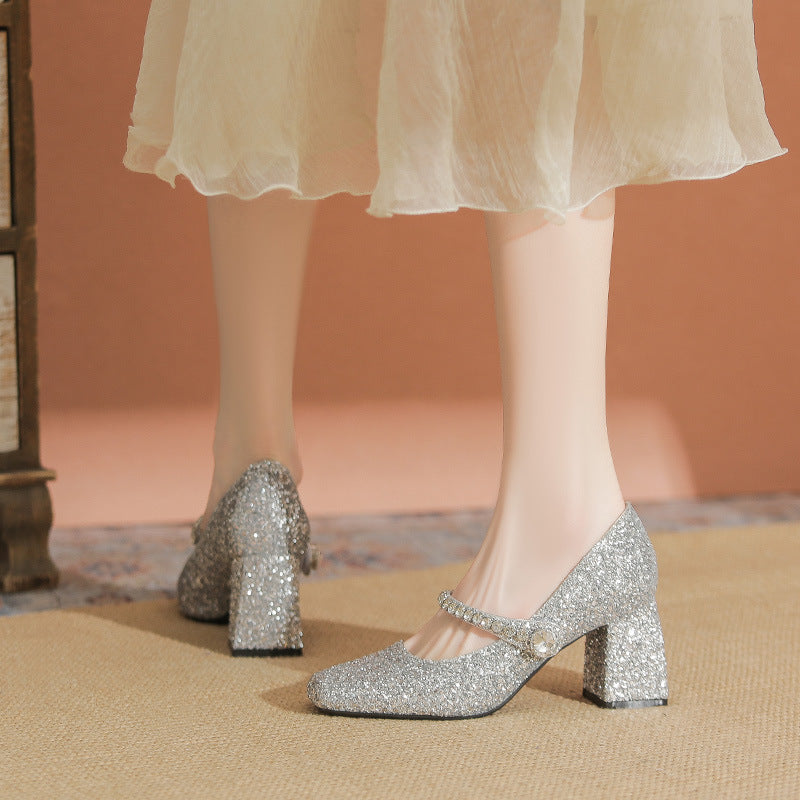 Women's French Style Mary Jane Autumn Shining Great Word With Square Women's Fashion Shoes