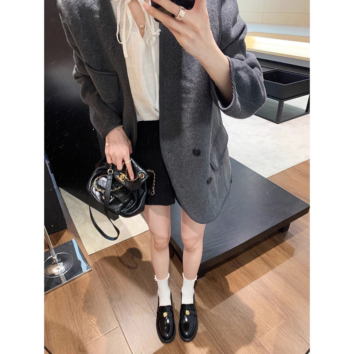 Women's Small Golden Button Platform Round Head Slip-on Chunky Loafers