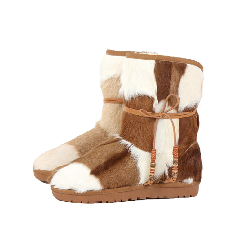 Women's Sheepskin Fur Warm Waterproof Thickened Wool National Snow Boots