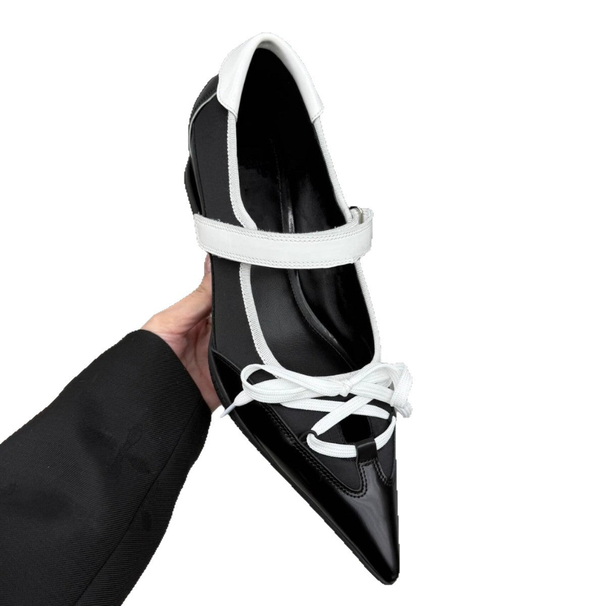 Bow Black Pointed Sports Ballet Shaped Sneakers