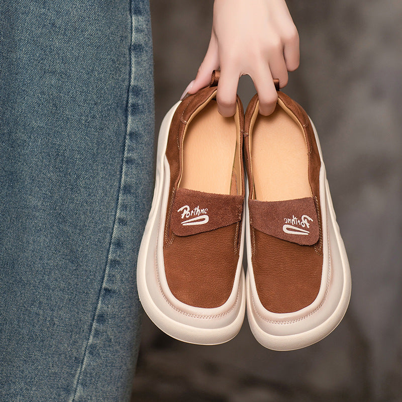 Women's Genuine Slip-on Soft Sole Square Toe Casual Shoes