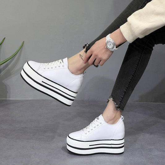 Women's White Height Increasing Insole Classic Korean Sneakers
