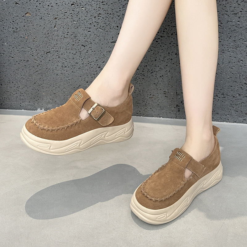 Women's Layer Cowhide Platform Chinese Style Small Retro Women's Sports Shoes