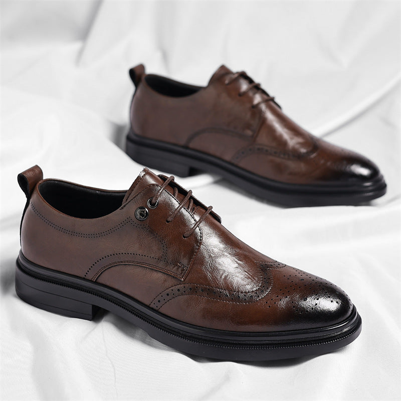 New Men's Autumn Lace Up Brogue Men's Business Leather Shoes