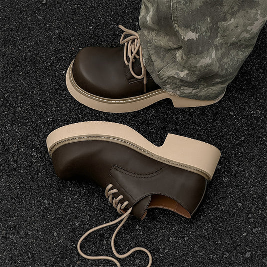 Men's Round Head Leisure Light Thick Bottom Increased Big Leather Shoes