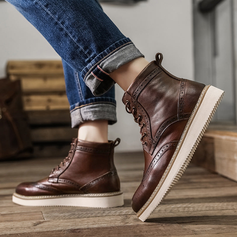 Men's British American Retro Rub Colored Worker Boots