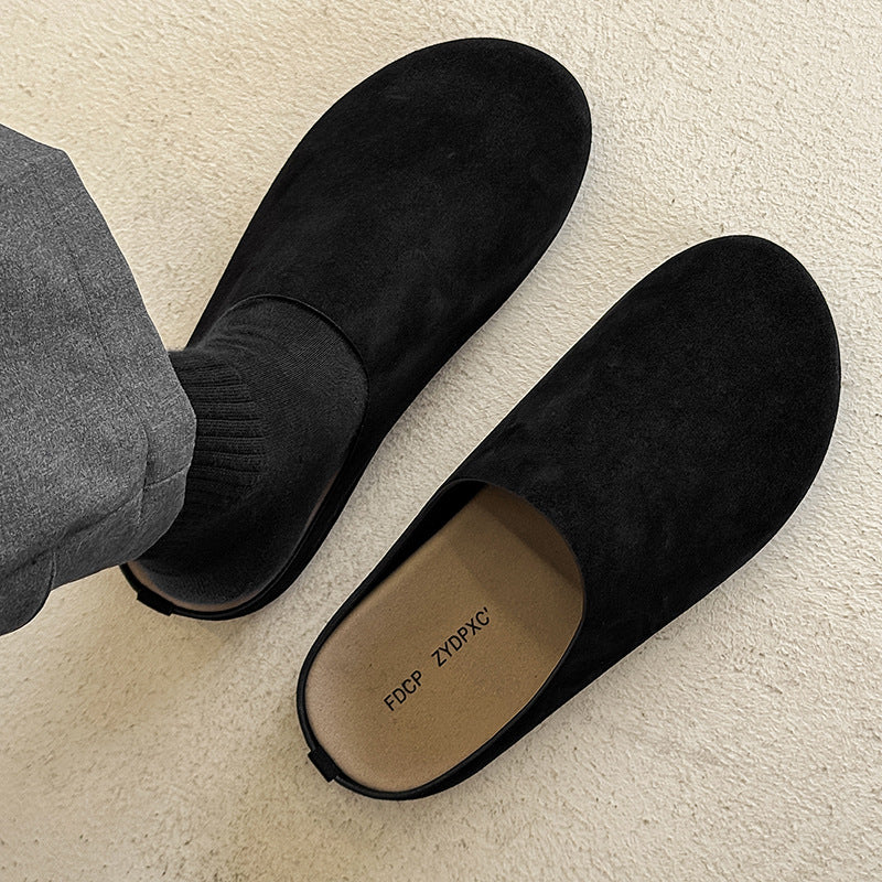 Men's Niche Style Slip-on Flat Toe Box Half Simple Leisure Men's Casual Leather Shoes