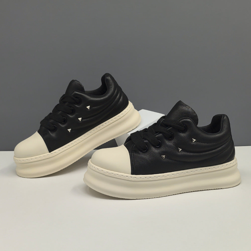 Men's Platform Fashionable Top Layer Cowhide Bread Sneakers