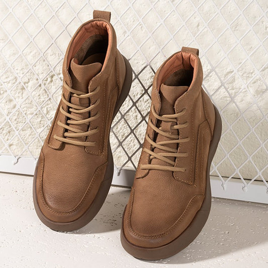 Men's With Fleece Lining Warm Martin First Layer Cowhide Boots