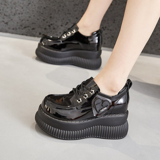 Women's Platform Spring British Style Height Increasing Leather Shoes