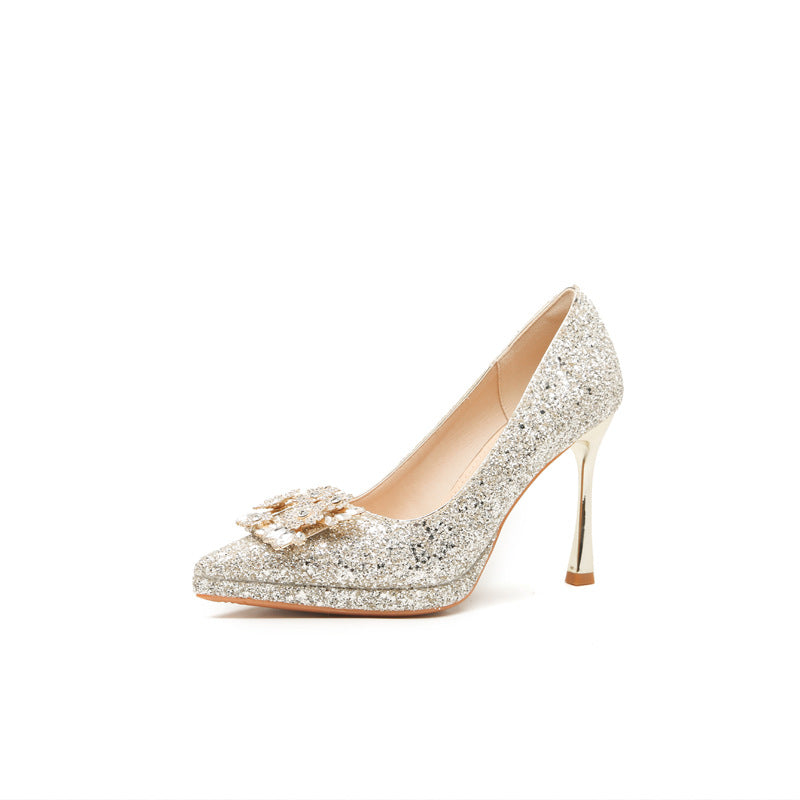 Wedding Waterproof Platform Rhinestone Square Buckle Women's Shoes