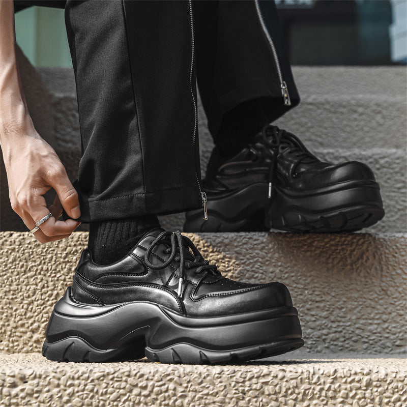 Height Increasing Big Head Derby Black Leather Shoes