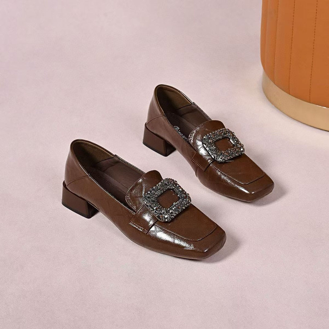 Women's Spring British Style Buckle Rhinestone One Loafers