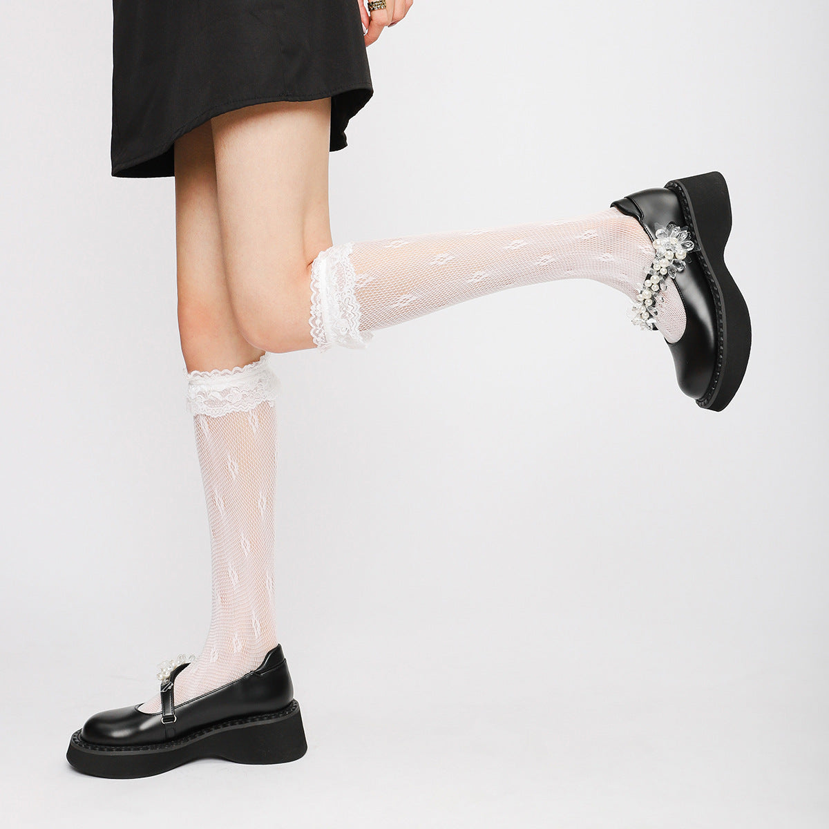 Women's Round Toe British Style Uniform Black Leather Shoes