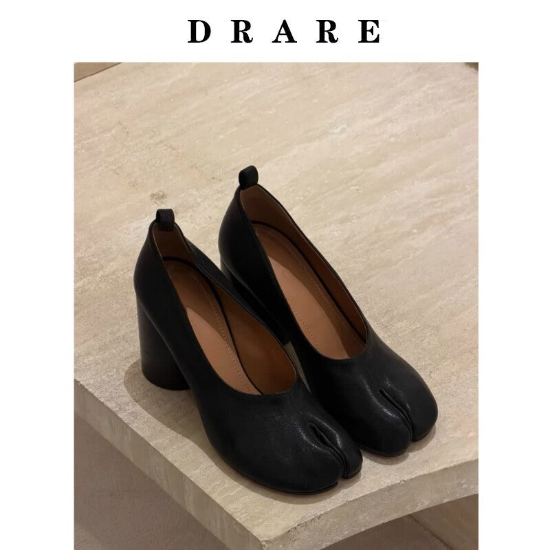 Women's Cowhide Version Niche Retro Horseshoe High Thick Slip-on Women's Fashion Shoes