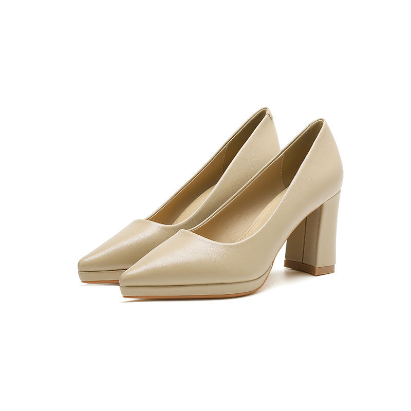 Women's French Pointed Toe Pumps Autumn Chunky Women's Fashion Shoes