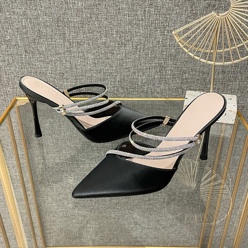 High Stiletto Solid Color Rhinestone Summer Heels