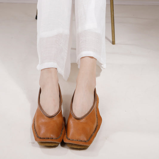 Women's Square Toe Soft Sole Hand Stitching Vintage Casual Shoes