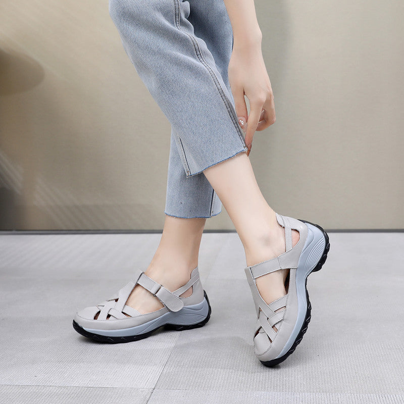 Women's & Men's Cowhide Retro Authentic Hollow Out Rocking Men's Shoes