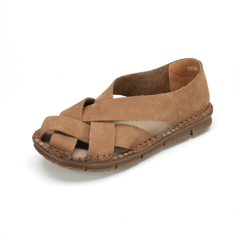 Women's Weave Vintage Genuine Flat Bottom Comfort Sandals