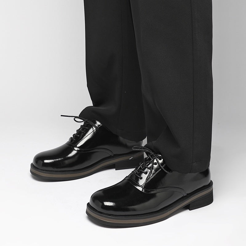 Men's Business Elite Square Head Derby Thick Bottom Fashion British Men's Casual Leather Shoes