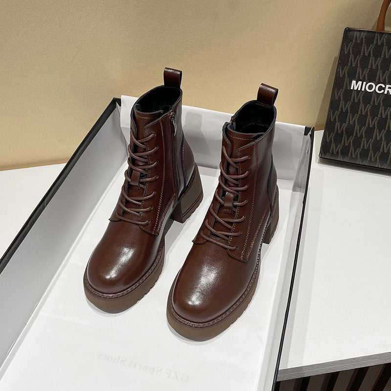 Women's Martin Single-layer Thin British Style Thick Ankle Boots