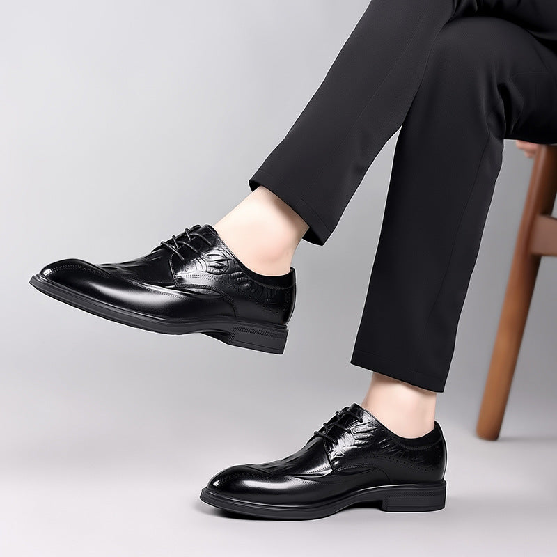 Men's Layer Cowhide Brogue Crocodile Pattern Breathable Men's Business Leather Shoes