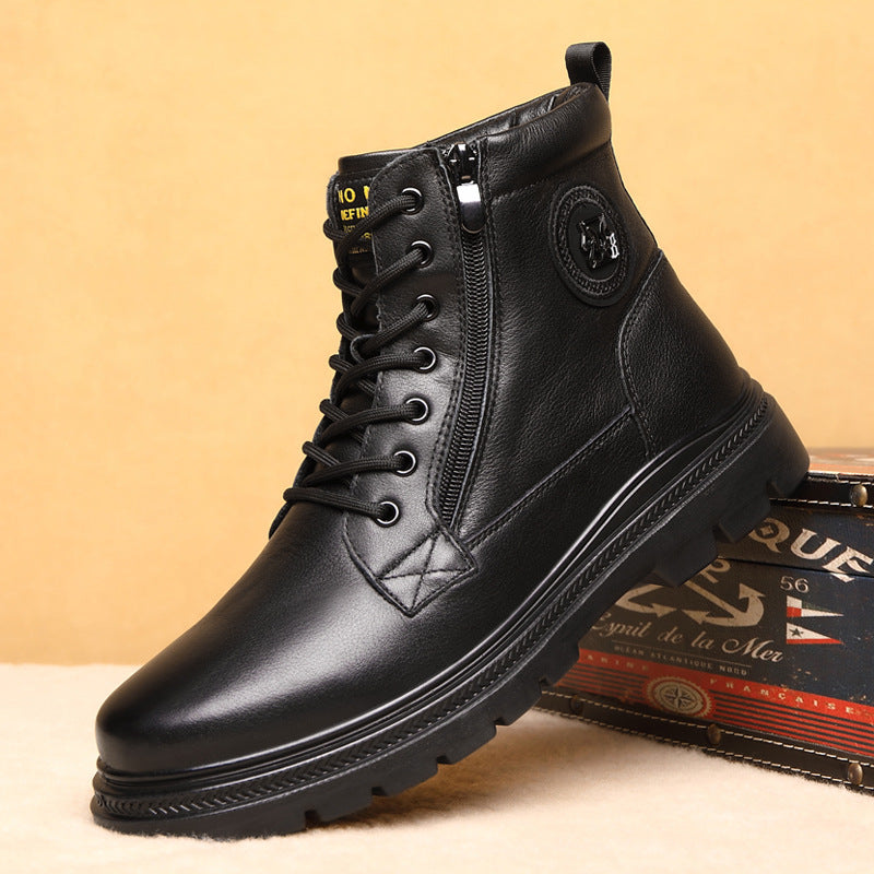 Men's Cowhide Wool Martin British Style Trendy Motorcycle Boots