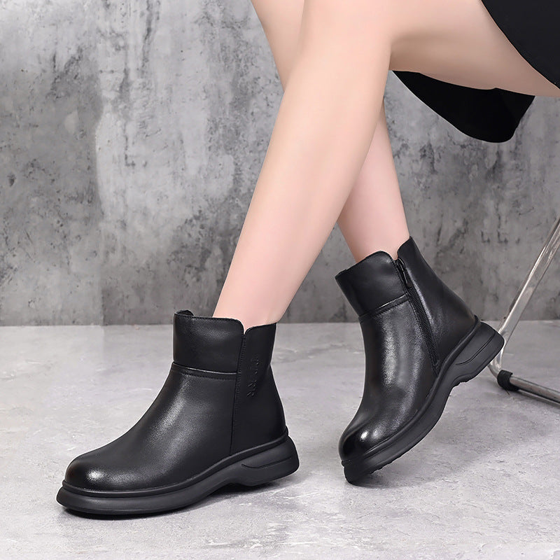 Women's Layer Cowhide Thickened Wool Mother Fur Integrated Snow Boots