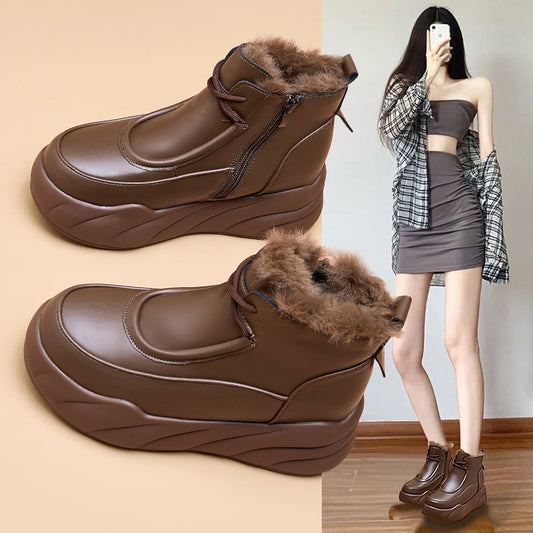 Women's Fur For Integrated Winter Fleece-lined Warm Cotton Height Increasing Snow Boots