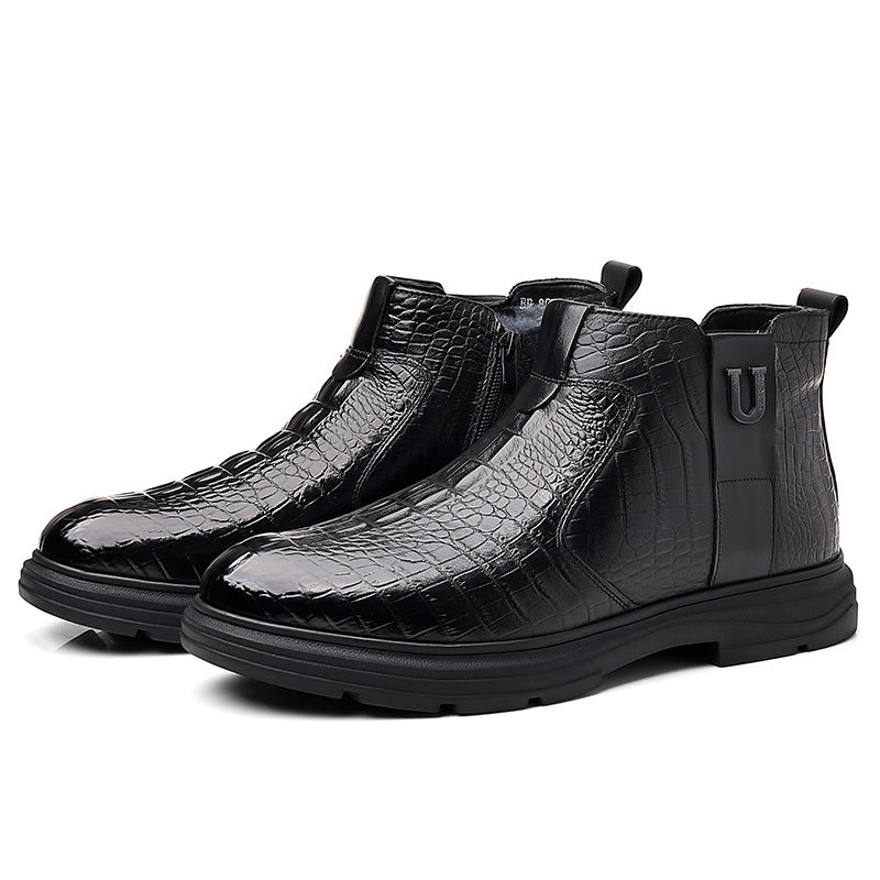 Men's Winter Warm Genuine Business Cotton Crocodile Men's Shoes
