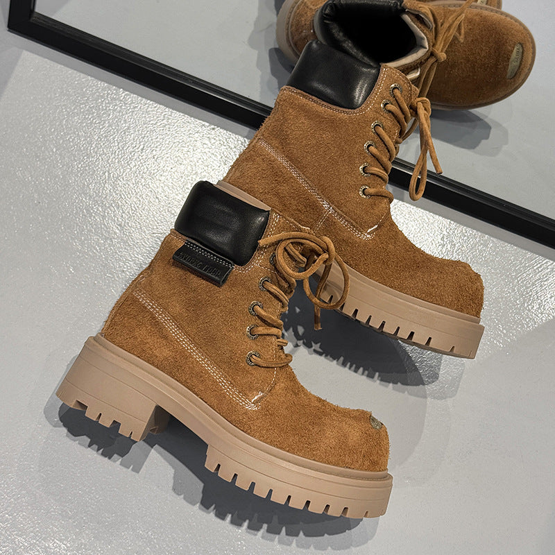 Women's & Men's Worker Platform Height Increasing British Style Boots