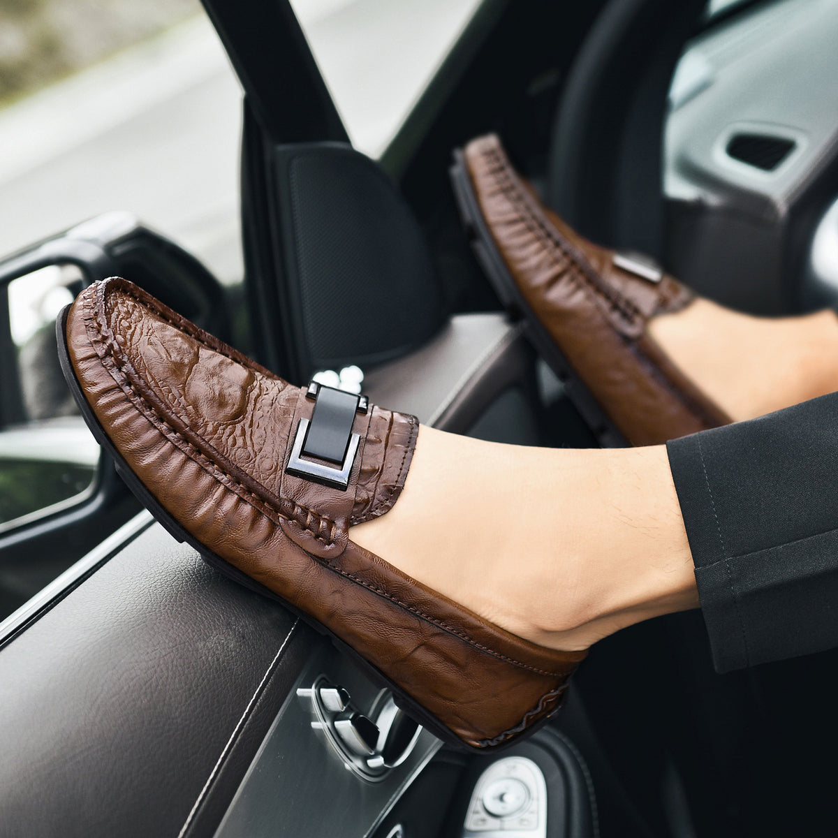 Men's Live Crocodile Pattern Plus Size Lazy Driving British Men's Casual Shoes