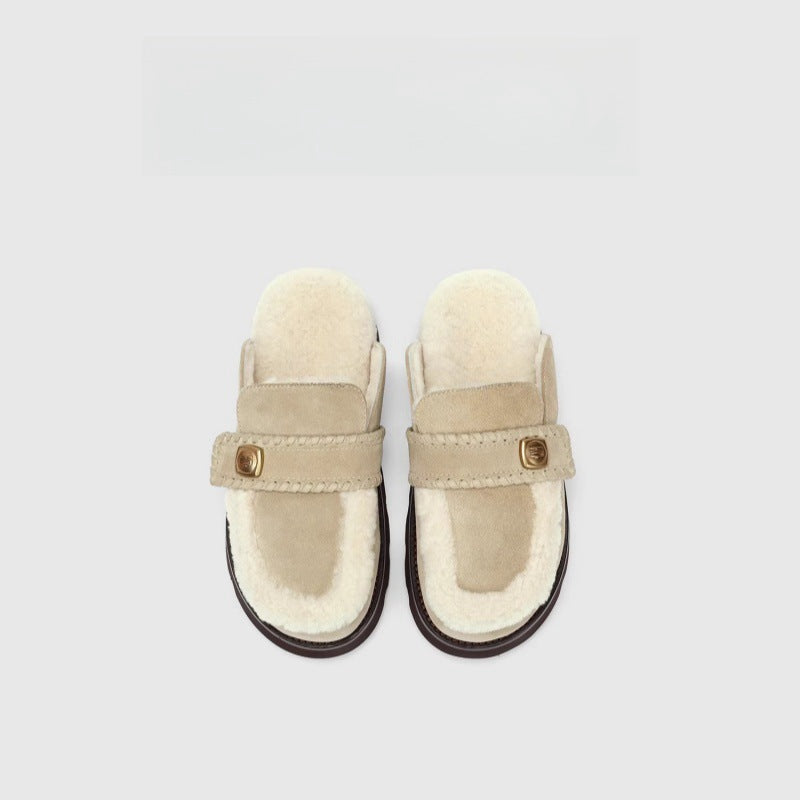 Women's Authentic Toe Box Fleece-lined Half Outdoor Slippers