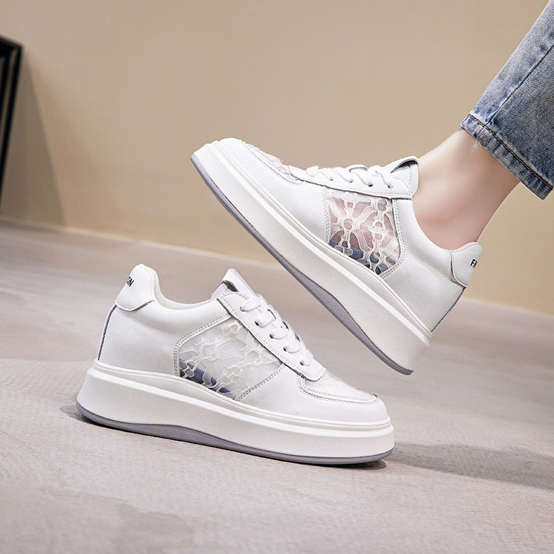 Women's Summer Hidden White Platform Lace Mesh Casual Shoes