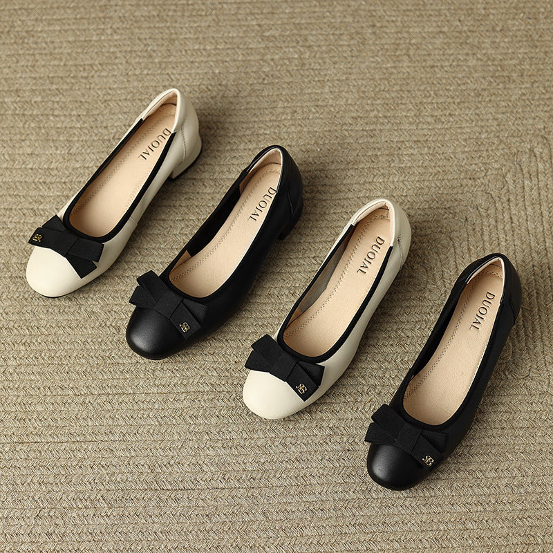 Women's Bowknot Shallow Mouth Pumps Chunky Spring Casual Shoes