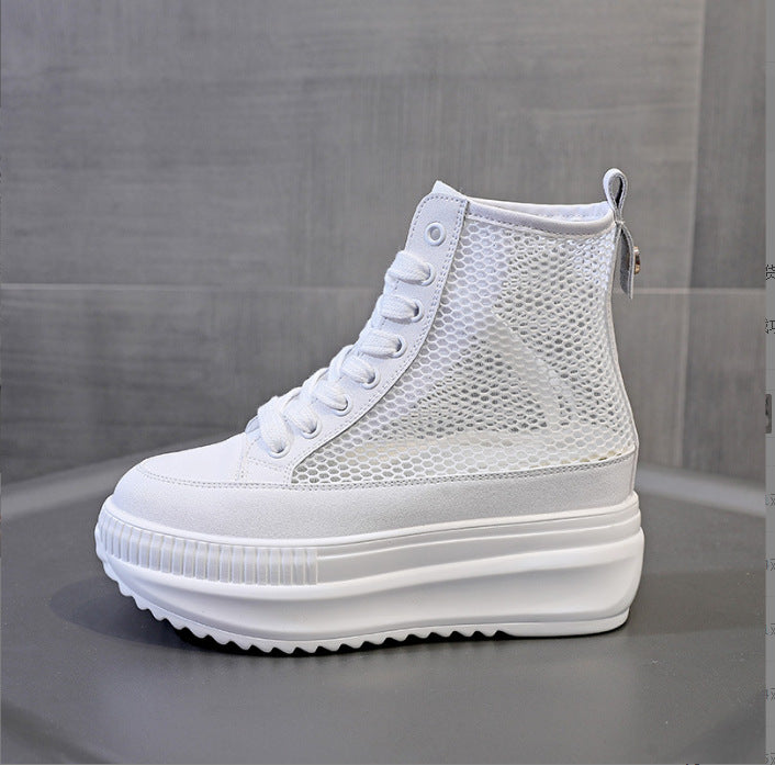 Women's Thin Platform Height Increasing Insole Breathable Hollow Sneakers
