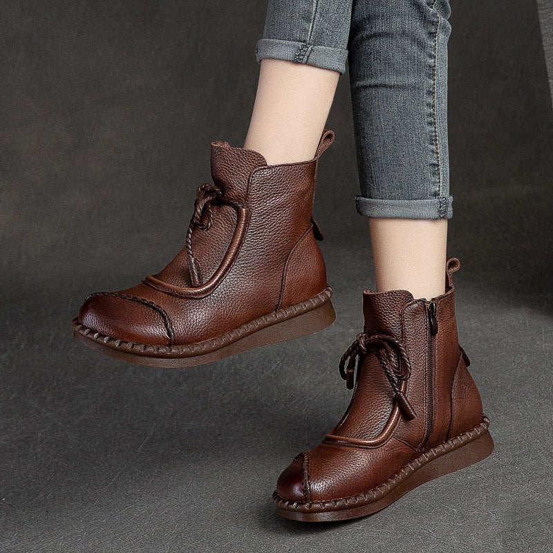 Women's Shu Flat Round Head Polished Retro Boots
