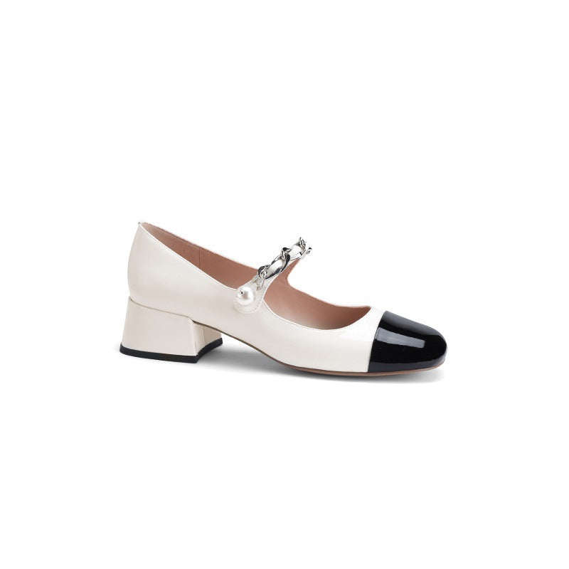 Pearl Flat Gentle Mary Jane Chunky Casual Shoes