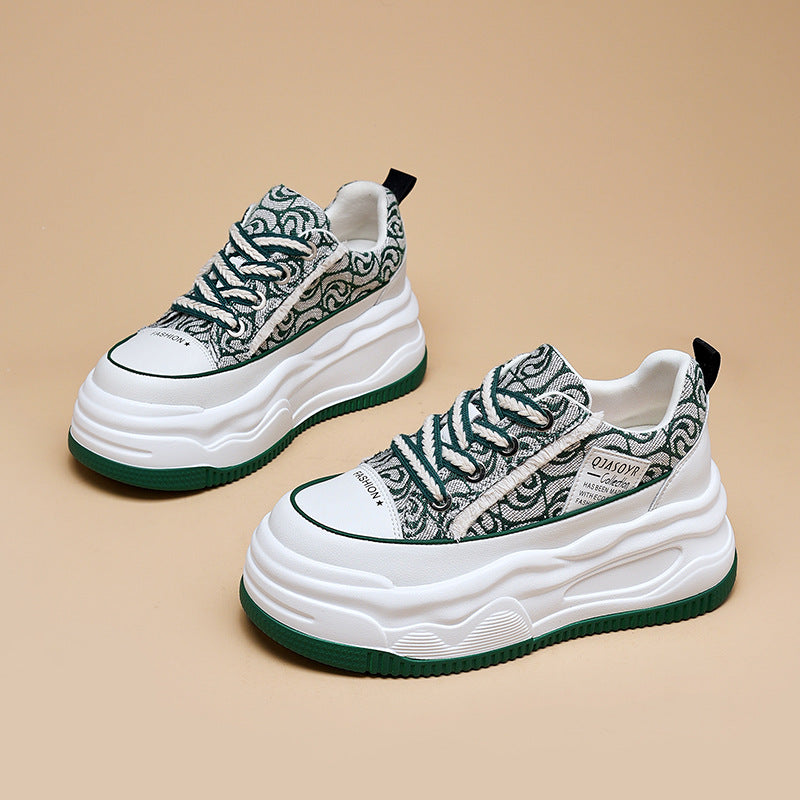Women's White Platform Genuine Elevator Summer Dad Sneakers