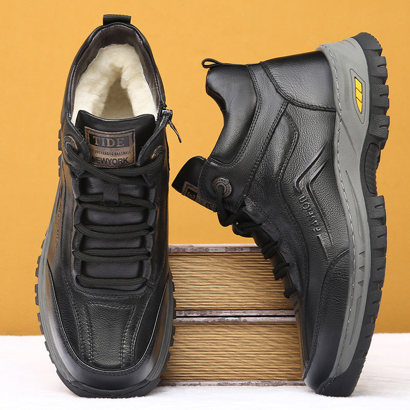 Men's Cowhide Winter Fur Cotton Wool Extra Men's Shoes
