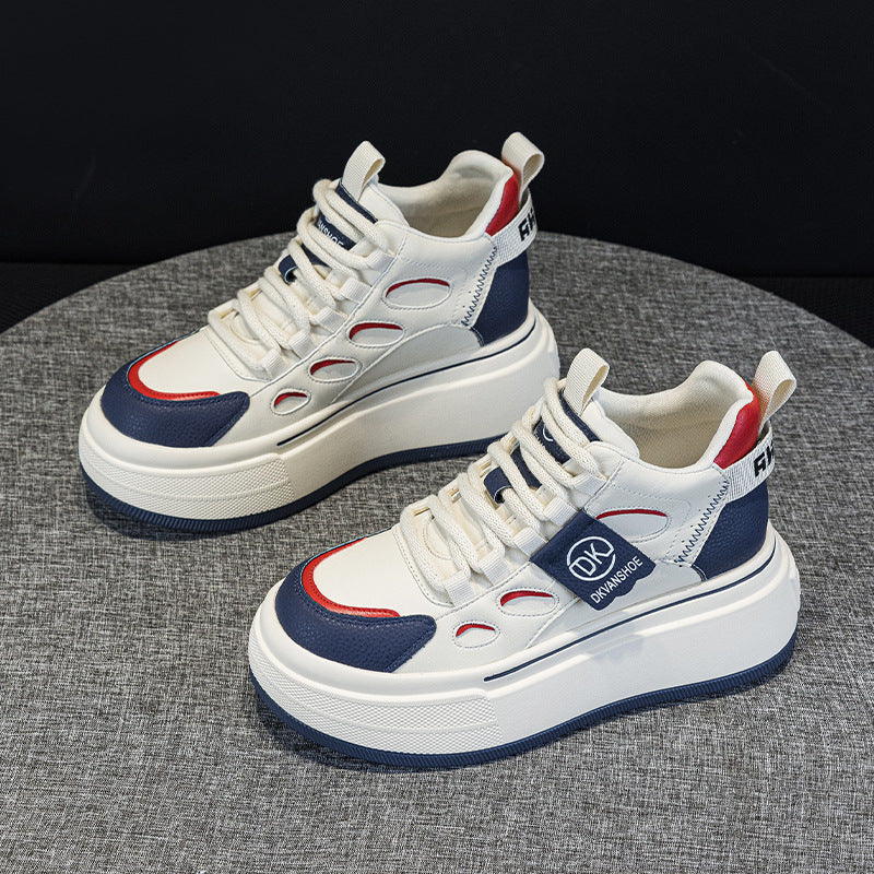 Women's Thick-soled Sports Dad Genuine Elevator White Sneakers